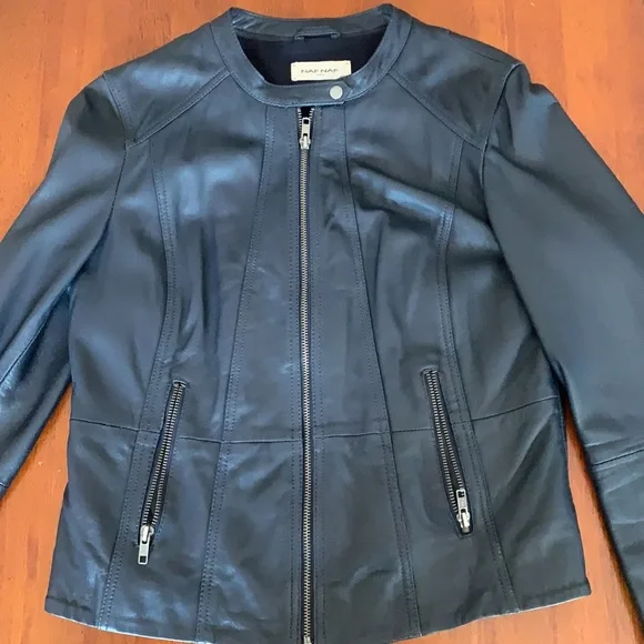 🛵 Genuine vintage leather moto jacket Naf Naf Paris 🇫🇷biker jacket size M - Picture 3 of 14